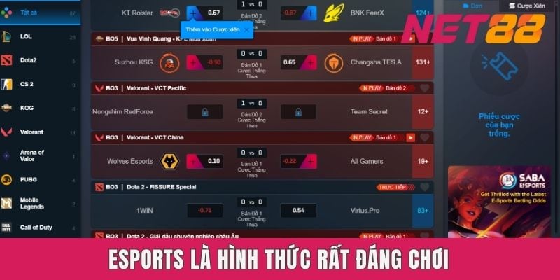 Esports là hình thức rất đáng chơi tại thể thao Net88